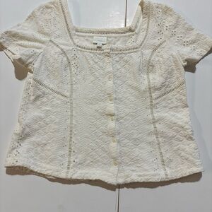 Ett:twa Women's White Eyelet Top must have boho vintage look top medium